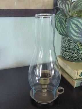 Clear Glass Hurricane Candle Holder with Brass Base - Home Accents